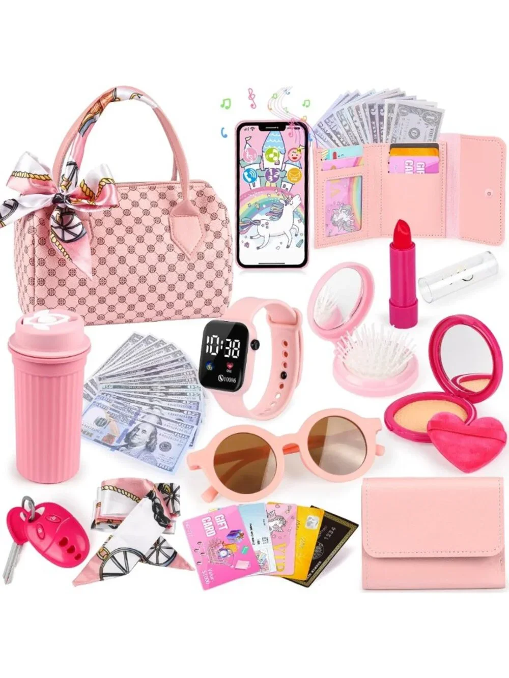 32PCS Play Purse Set for Girls 3-12 | Makeup, Handbag, Watch & Role Play Toys